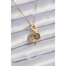 Shopwave 316L Çelik Gold Renk Zirkon Taşlı Ay Yıldız  Model Charm Model Kadın Kolye