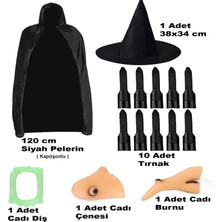 SHC4200 Mey Ithalat® Siyah Kapüşonlu Pelerin 120 cm Tırnaklar Diş Çene Burun ve Şapka Seti