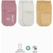 SHC4200 Kaymaz Penye Soket Çorap 3'lü BS10107 Pudra Ekru Somon