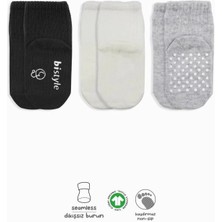 SHC4200 Mey Ithalat® 3'lü Kaymaz Penye Soket Çorap 10107 Siyah Ekru Gri