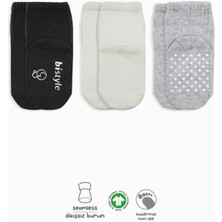 SHC4200 3'lü Kaymaz Penye Soket Çorap 10107 Siyah Ekru Gri