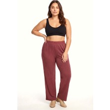 Modaserdem Akbeniz Kadın Bordo Dokulu Büyük Beden Cepli Pijama Altı