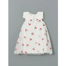 Lc Waikiki Yeni Sezon Kiraz Baskılı Tüllü Kız Çocuk Elbise