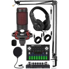 Delixa Cxn-30 Paket-10 Vs9 Ses Kartlı Condenser Mikrofon Stand Kulaklık Seti