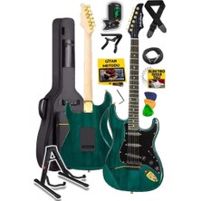 Delixa GLC-40GR Profesyonel Elektro Gitar Yeşil (Stand Gigbag Askı Capo Tuner Pena Kablo Yedek Tel)