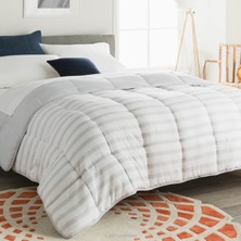 Delixa Linenspa (California King, Grey/white Stripe) - Reversible Striped Down Alternative Quilted Comforte