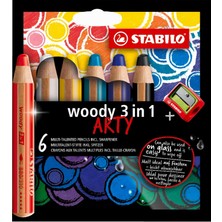 Braventa Collection Stabılo Woody 3'ü 1 Arada Arty - Renkli Kalem, Sulu Boya ve Mum Boya Tebeşiri - 6'lı Paket - Çeşitli