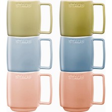 Delixa Staub Seramik Kupa Seti, 350 Ml, Makaron Renkli, 6 Parça, Mikrodalga ve Bulaşık Makinesi Uyumlu