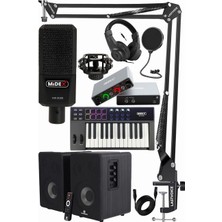 Delixa Impressive Paket-3 Stüdyo Ekipmanları Seti (Monitör Mikrofon Ses Kartı Kulaklık Klavye)