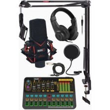 Delixa Gmx-1 Platinium Head Set Condenser Mikrofon Ses Kartı Kulaklık Canlı Yayın Paketi