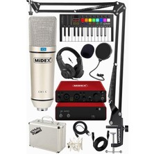 Delixa Paket-3 Stüdyo Ekipmanları Seti Ses Kartı Klavye Mikrofon Kulaklık