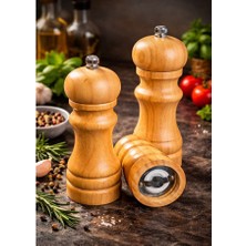 Yeterx 2’li Ahşap Tuz & Baharat Değirmeni Seti – 16 cm & 13 cm Doğal Tasarım