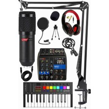 Delixa Stüdyo Ekipmanları Live Paket-1 Ses Kartlı Mikser Klavye BM800 Mikrofon Kulaklık