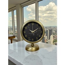 Nacario Mey Ithalat® Eskitme Mermer Desenli 25 x 20 cm Metal Masa Saati