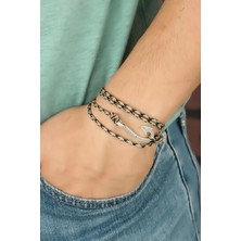 Nacario Mey Ithalat® Krem Renk Çizgi Desenli Metal Kancalı Erkek Bileklik