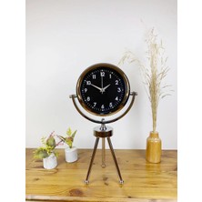 Nacario Mey Ithalat® Krom Metal Mini Tripod Gece Siyahı Masa Saati 45×26 cm