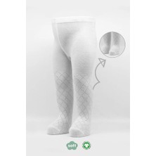 Nacario Mey Ithalat® Tekli Ekose Kabartma Penye Külotlu Çorap BS50105 Beyaz