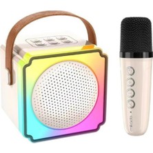 Nusrat Bilişim Mikado MD-61BT Krem Usb+Bluetooth Destekli Wireless Karaoke Mikrofonlu 1200MAH Taşınabilir Speaker