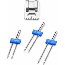 Albertos Ev Tipi Dikiş Makinesi Nervür Iğne Çiftli Iğne Seti 14/90 - 2 mm 3 mm 4 mm ve Nervür Ayak Hediyeli