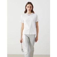 Lc Waikiki Yeni Sezon Bisiklet Yaka Taşlı Kadın Tişört