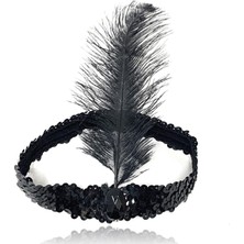 Skygo Siyah Renk Çarliston Başlık 90 lı Yıllar 80 li Yıllar Tüylü Saç Bandı