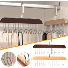 LTG Nova 8 Kancalı Askı Çok Fonksiyonlu Ahşap Kemer Kravat Eşarp Dolap Askısı