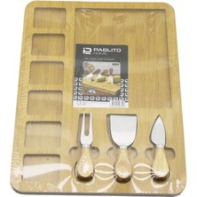 Shopwave Dikdörtgen  6+1 Bölmeli   Mdf  Kahvaltı Peynir Sunum Panosu 3 Bıçak=ahşap Sap 30X39.5CM (5047)