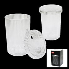 Shopwave Çizgili - Cam Bardak Kapaklı - Pipetli - Origami Sitilkahve - Sunum - Meşrubat (5047)