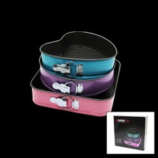 Shopwave 3 Parça  Set Metal Kek Kalıp Kelepçeli Kalp - Kare - Yuvarlak (5047)