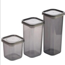 LTG Nova 3 Adet 3 Boy Siyah Saydam Plastik Kavanoz Saklama Kabı Kapaklı Kare Model