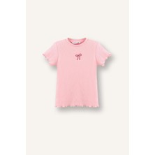 DeFacto Regular Fit Bisiklet Yaka Çiçekli Fitilli Kaşkorse Kısa Kollu Tişört Kız Bebek B7544A526SM