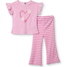 Hellobaby Hellobaby, Kız, Bluz-Tayt, Kalp Baskılı, Ditsy Flower, Bisiklet Yaka, Uzun Paça, Kısa Kol