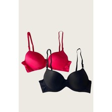 Beruflic Siyah-Kırmızı 2'li Mikro Kumaş Içi Boş Balenli Günlük Desteksiz Sütyen