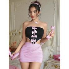 Beruflic Kadın Pembe Etekli Fiyonk Detaylı Sexy Kostüm 8010