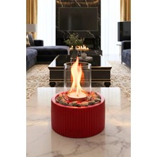 CopArt Alba Kırmızı Masaüstü Beton Şömine - 1 Lt Yakıt ve Dekoratif Taş Hediye