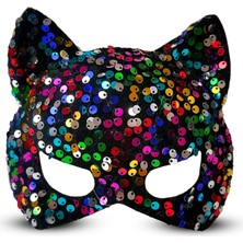 Shopwave Siyah Kadife Kumaş Üzerine Rengarenk Payetli Pullu Parti Maskesi 16X14 cm (5047)