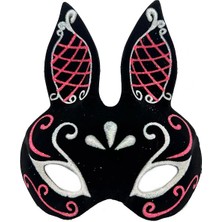 Shopwave Siyah Renk Kırmızı Beyaz Simli Siyah Süet Kaplama Tavşan Maskesi 18X16 cm (5047)
