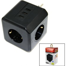Shopwave Termal Akım Korumalı  3x Priz 3x USB Duvar Tipi Priz Siyah 10A - 2500W (5047)