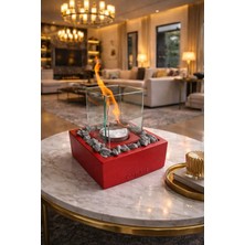 CopArt Quadrata Kırmızı Masaüstü Beton Şömine - 1 Lt Bioetanol Yakıt ve Dekoratif Taş Hediye