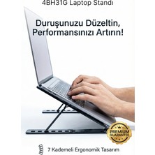 4Berry 4bh31g Metal Laptop Standı – Katlanabilir - 7 Kademeli Ayarlanabilir - Ergonomik Tasarım Siyah