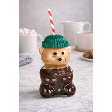 homvira 🐻💚 Cam Barista Ayıcık Bardak 550 ml 🧋 Pipetli Kapaklı Soğuk Kahve • Milkshake Sunum Bardağı