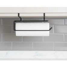 Dolap Kapağı Altı Kağıt Havlu Askısı - Delmesiz Vidalamasız Siyah Metal Düzenleyici