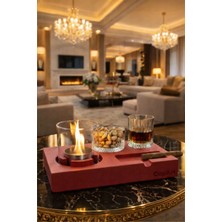 CopArt Elza Kırmızı Masaüstü Beton Şömine - 1 Lt Bioetanol Yakıt, Çerezlik ve Bardak Hediye