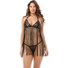 Giyimist Siyah Püsküllü Dantel Gecelik - 225 Beruflic