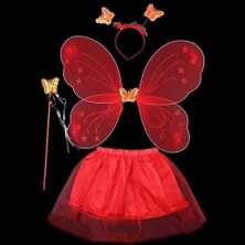 Shopwave Kırmızı Kelebek Kostümü - Kırmızı Kelebek Kostüm Aksesuar Seti 4 Parça (5047)