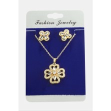 Zero Land Matrixzn Çiçek Zirkon Taşlı Set Kolye-Kırmızı