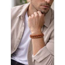 Herşey Nota Terra Braided Hakiki Deri Erkek Bileklik – Taba Örgü – Mıknatıslı KILIT-1339