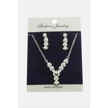 Zero Land Matrixzn Oval Zirkon Taşlı Set Kolye-Gümüş Rengi