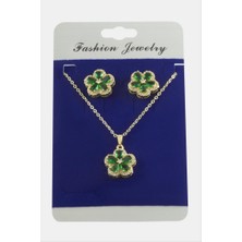 Zero Land Matrixzn Çiçek Zirkon Taşlı Set Kolye-Yeşil