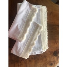 Mor Tırtıl El Işi Dantel Işleme Çift Kişilik Beyaz Çarşaf Yastık Kılıfı Takımı Çeyizlik Hediyelik